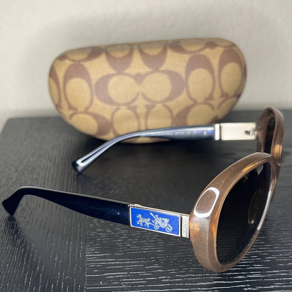 Coach Tan and Navy Sunglasses with Signature Case
